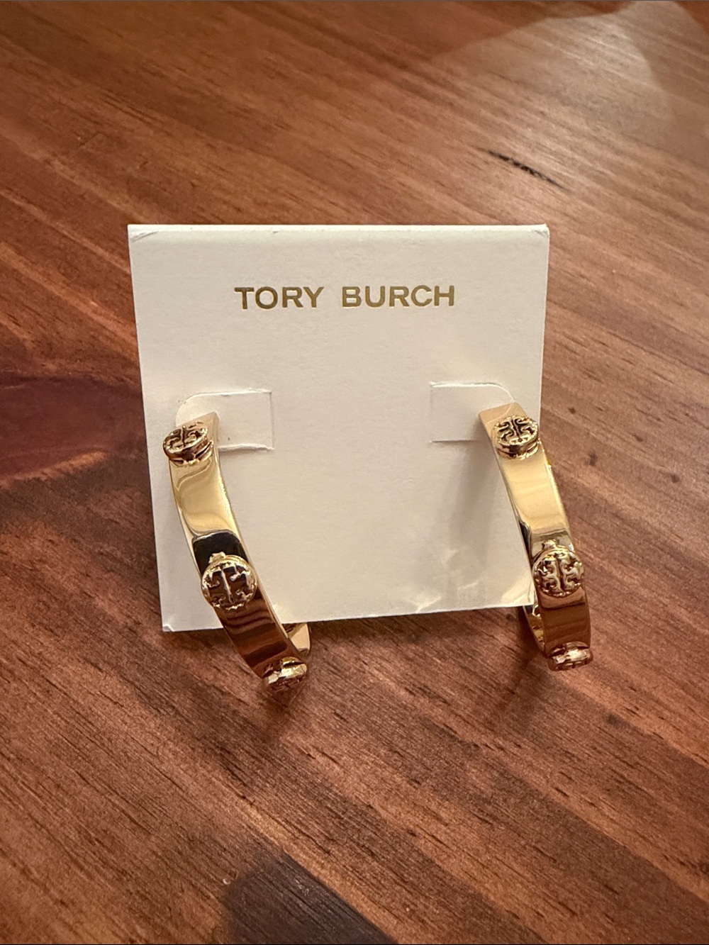 Tory Burch Gold Logo Hoop Earrings
